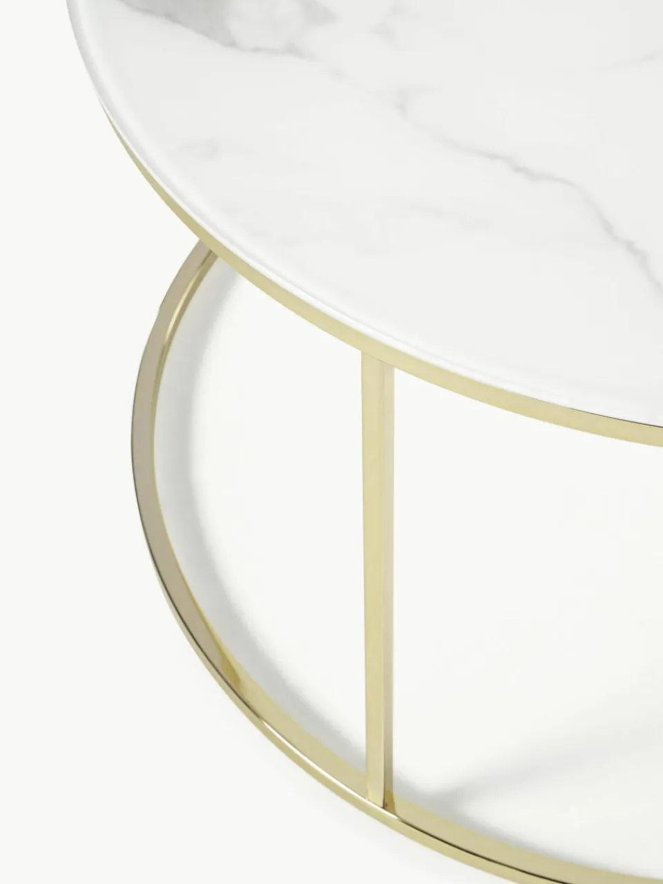 Ronde salontafel Antigua met glazen tafelblad in marmerlook^Westwing Collection New