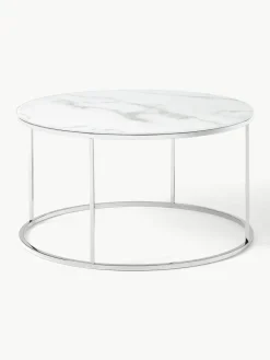 Ronde salontafel Antigua met glazen tafelblad in marmerlook^Westwing Collection Best