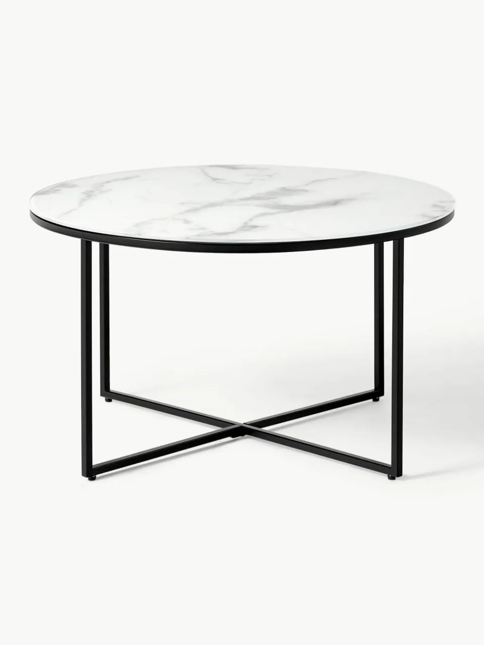 Ronde salontafel Antigua met glazen tafelblad in marmerlook^Westwing Collection New