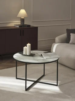 Ronde salontafel Antigua met glazen tafelblad in marmerlook^Westwing Collection New