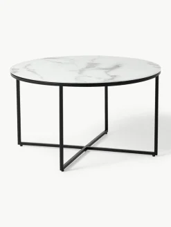 Ronde salontafel Antigua met glazen tafelblad in marmerlook^Westwing Collection New