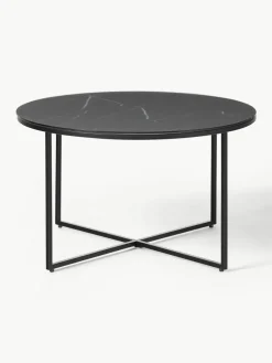 Ronde salontafel Antigua met glazen tafelblad in marmerlook^Westwing Collection Discount