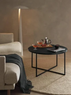 Ronde salontafel Antigua met glazen tafelblad in marmerlook^Westwing Collection Discount