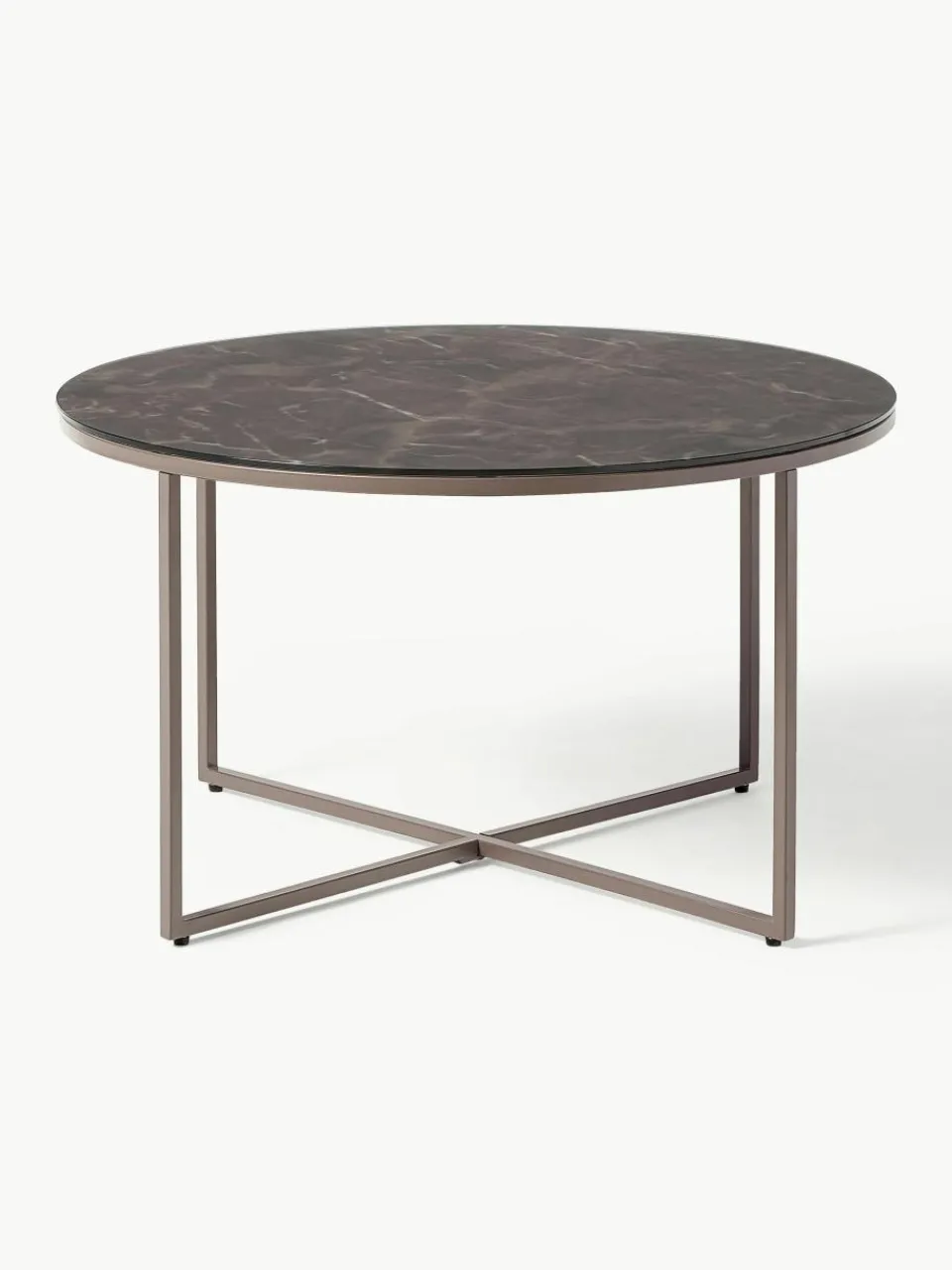 Ronde salontafel Antigua met glazen tafelblad in marmerlook^Westwing Collection Outlet