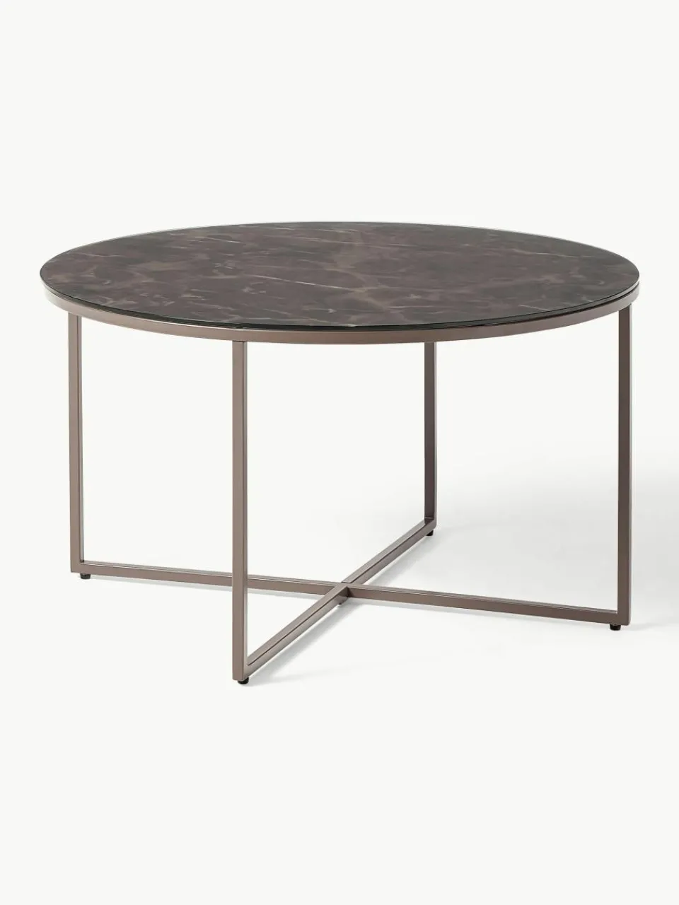 Ronde salontafel Antigua met glazen tafelblad in marmerlook^Westwing Collection Outlet