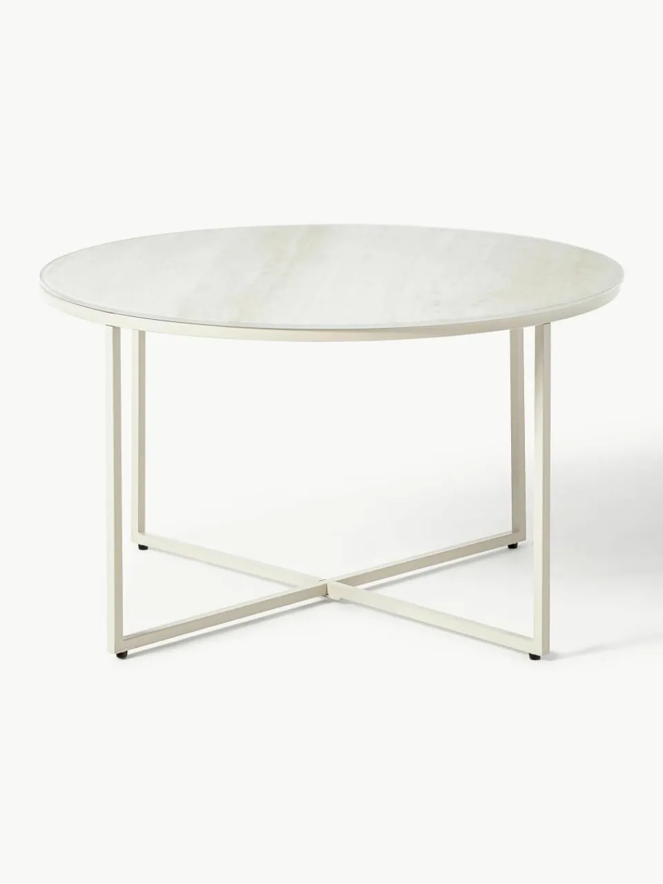 Ronde salontafel Antigua met glazen tafelblad met travertijn look^Westwing Collection Clearance