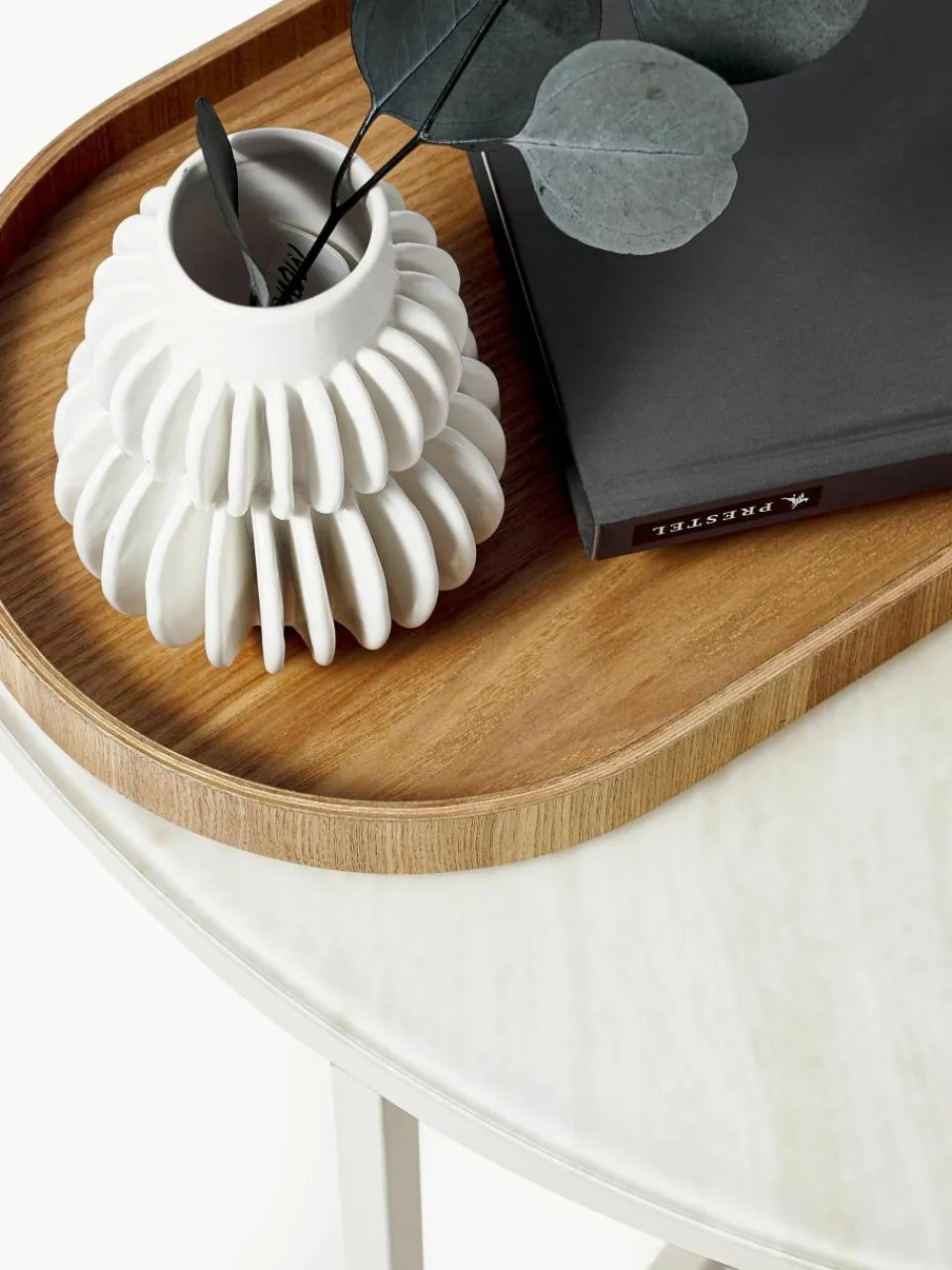 Ronde salontafel Antigua met glazen tafelblad met travertijn look^Westwing Collection Clearance