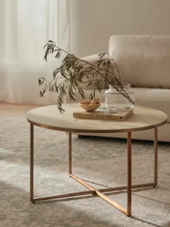 Ronde salontafel Antigua met glazen tafelblad in marmerlook^Westwing Clearance