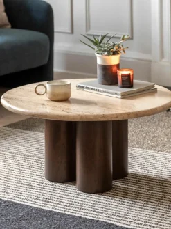 Ronde salontafel Trevi met travertijn tafelblad, Ø 75 cm^Westwing Fashion
