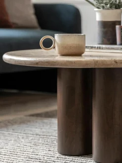 Ronde salontafel Trevi met travertijn tafelblad, Ø 75 cm^Westwing Fashion