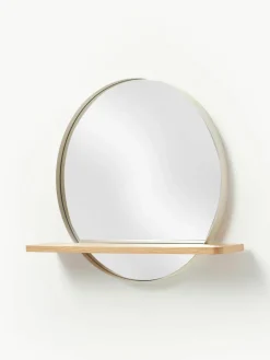 Ronde wandspiegel Kenny met houten plank^Westwing Collection New