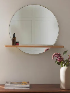 Ronde wandspiegel Kenny met houten plank^Westwing Collection New