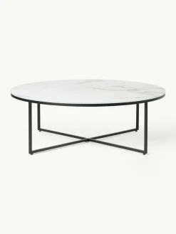 Ronde XL-salontafel Antigua met glazen tafelblad in marmerlook^Westwing Collection Clearance