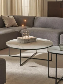 Ronde XL-salontafel Antigua met glazen tafelblad in marmerlook^Westwing Collection Clearance