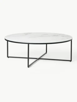 Ronde XL-salontafel Antigua met glazen tafelblad in marmerlook^Westwing Collection Clearance