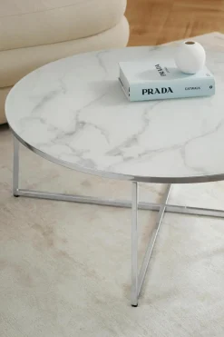 Ronde XL-salontafel Antigua met glazen tafelblad in marmerlook^Westwing Collection Clearance