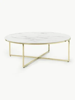 Ronde XL-salontafel Antigua met glazen tafelblad in marmerlook^Westwing Collection Hot