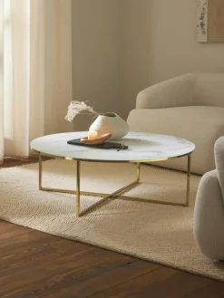 Ronde XL-salontafel Antigua met glazen tafelblad in marmerlook^Westwing Collection Hot