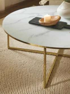 Ronde XL-salontafel Antigua met glazen tafelblad in marmerlook^Westwing Collection Hot