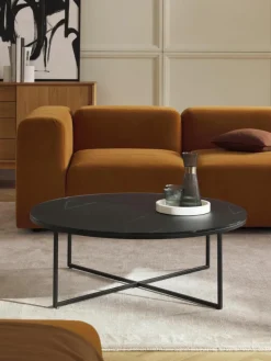 Ronde XL-salontafel Antigua met glazen tafelblad in marmerlook^Westwing Collection Best