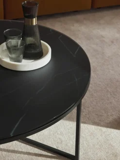 Ronde XL-salontafel Antigua met glazen tafelblad in marmerlook^Westwing Collection Best