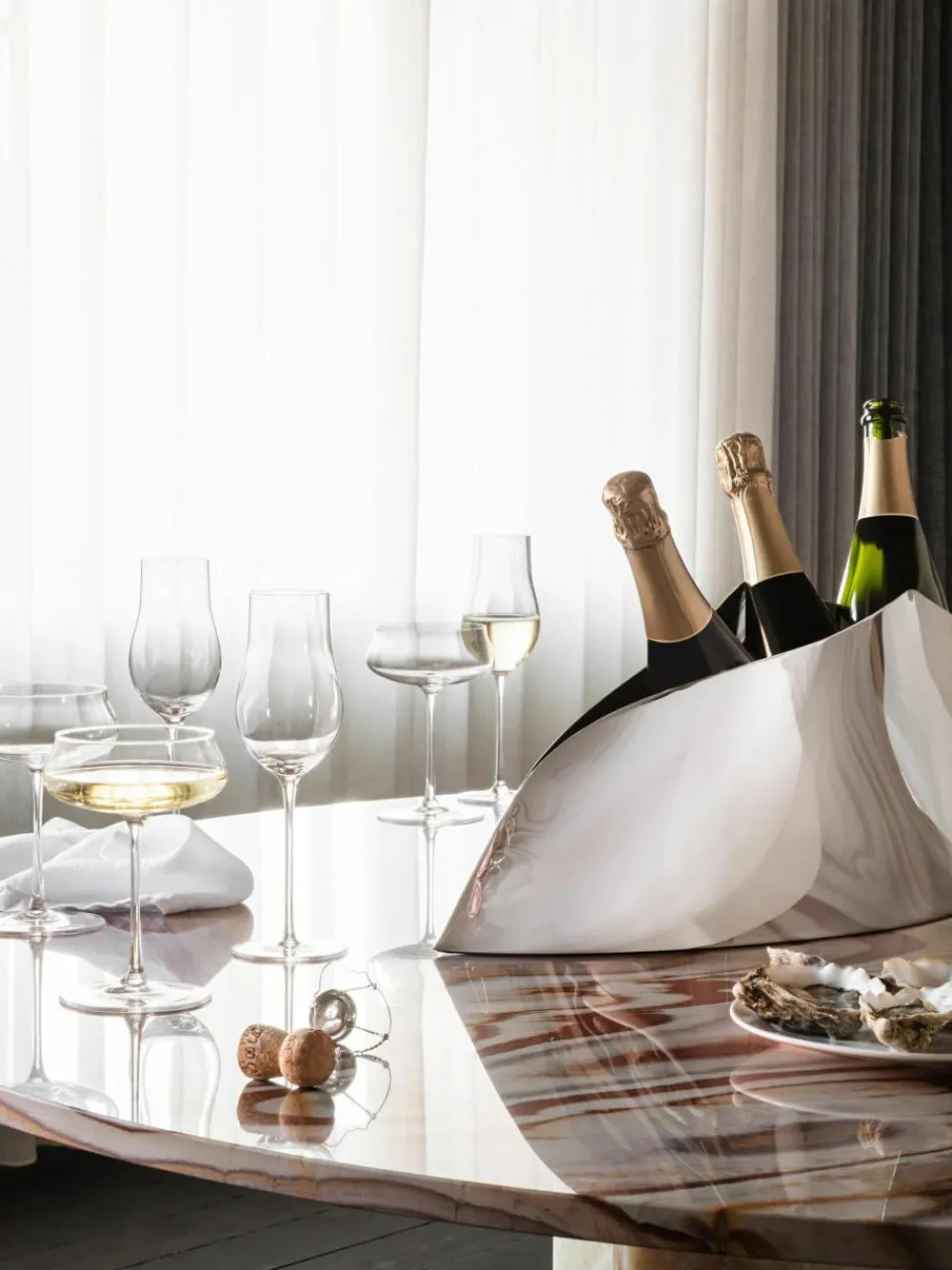 RVS champagnekoeler Indulgence in organische vorm^GEORG JENSEN New
