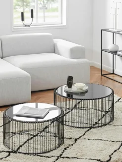 Salontafels Wire met glazen tafelblad, set van 2^Kare Design Hot