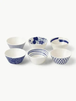 Snackschaaltjes Pacific blauw van porselein, set van 6^ROYAL DOULTON New
