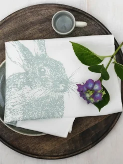 Theedoek Wildkaninchen, handgedrukt^Frohstoff Hot