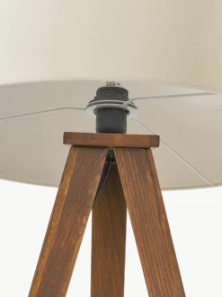 Tripod vloerlamp Jake van massief hout met fluwelen lampenkap^Westwing Collection Sale