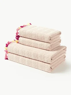 Velours handdoekenset Tallulah met decoratieve franjes, in verschillende formaten^Westwing Collection Best