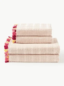 Velours handdoekenset Tallulah met decoratieve franjes, in verschillende formaten^Westwing Collection Best