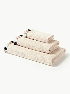 Velours handdoekenset Tallulah met decoratieve franjes, in verschillende formaten^Westwing Collection Hot
