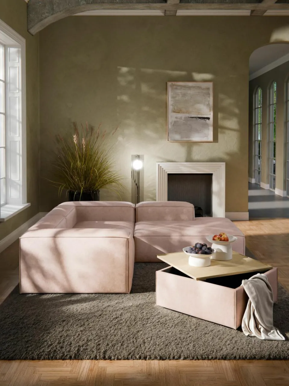 Voetenbank Lennon van linnenmix met opbergruimte^Westwing Collection Outlet