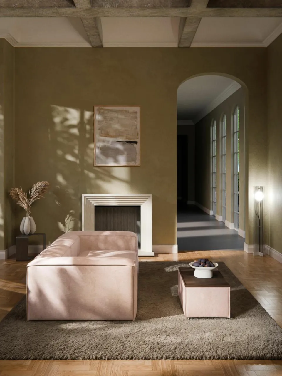 Voetenbank Lennon van linnenmix met opbergruimte^Westwing Collection Hot