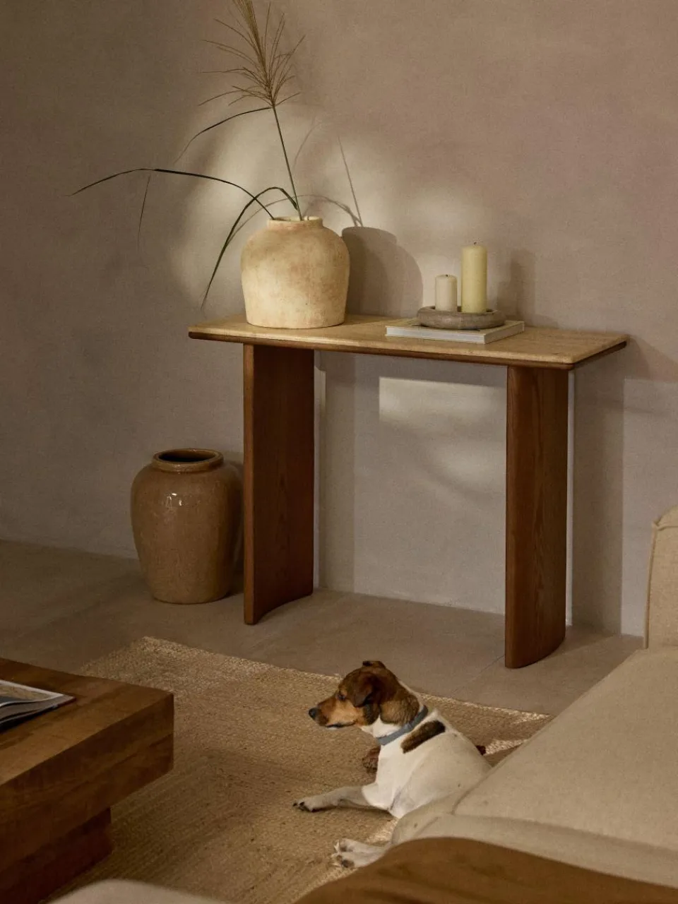 Wandtafel Chandler van eikenhout met travertin blad^Westwing Collection Fashion