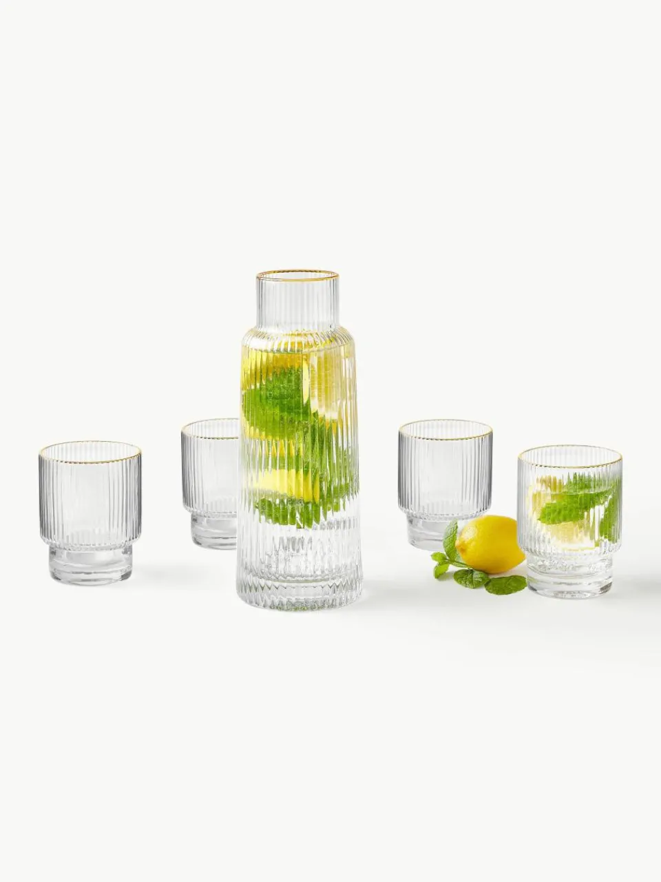 Waterkaraf Minna met groefreliëf en goudkleurige rand, 1.1 L^Westwing Collection Discount