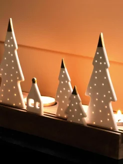 Waxinelichthouder Trees van porselein/acaciahout^Westwing Discount
