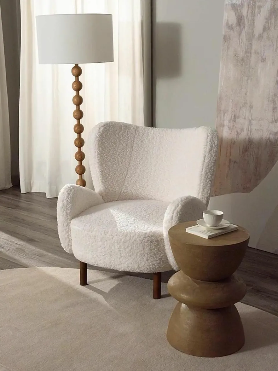 Witte teddy fauteuil Kalia^Westwing Collection Fashion