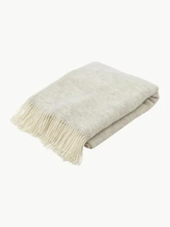 Wollen plaid Tirol met visgraatpatroon en franjes^Westwing Discount