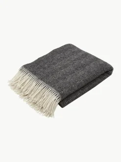Wollen plaid Tirol met visgraatpatroon en franjes^Westwing Sale