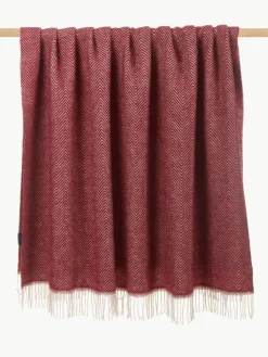 Wollen plaid Tirol met visgraatpatroon en franjes^Westwing Sale
