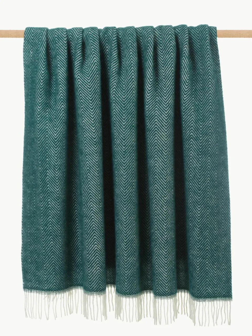 Wollen plaid Tirol met visgraatpatroon en franjes^Westwing Outlet
