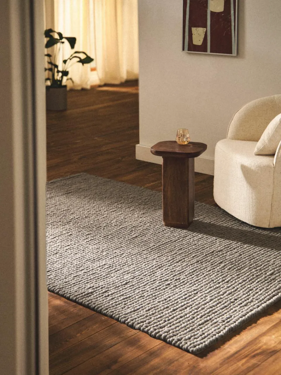 Wollen vloerkleed Bruna met gevlochten structuur^Westwing Collection Best