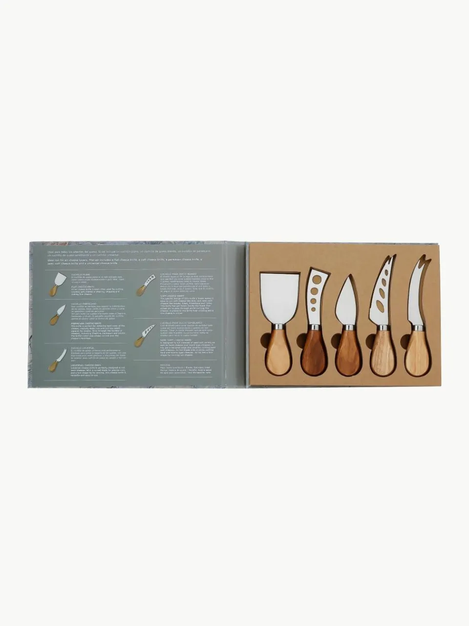 Zilveren kaasmessenset Frija met acaciahouten handvat, 5-delig^ANDREA HOUSE Best
